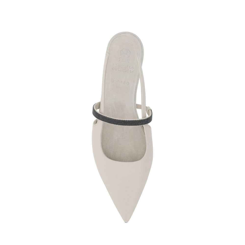 Brunello Cucinelli White Calfskin Ballet Flats