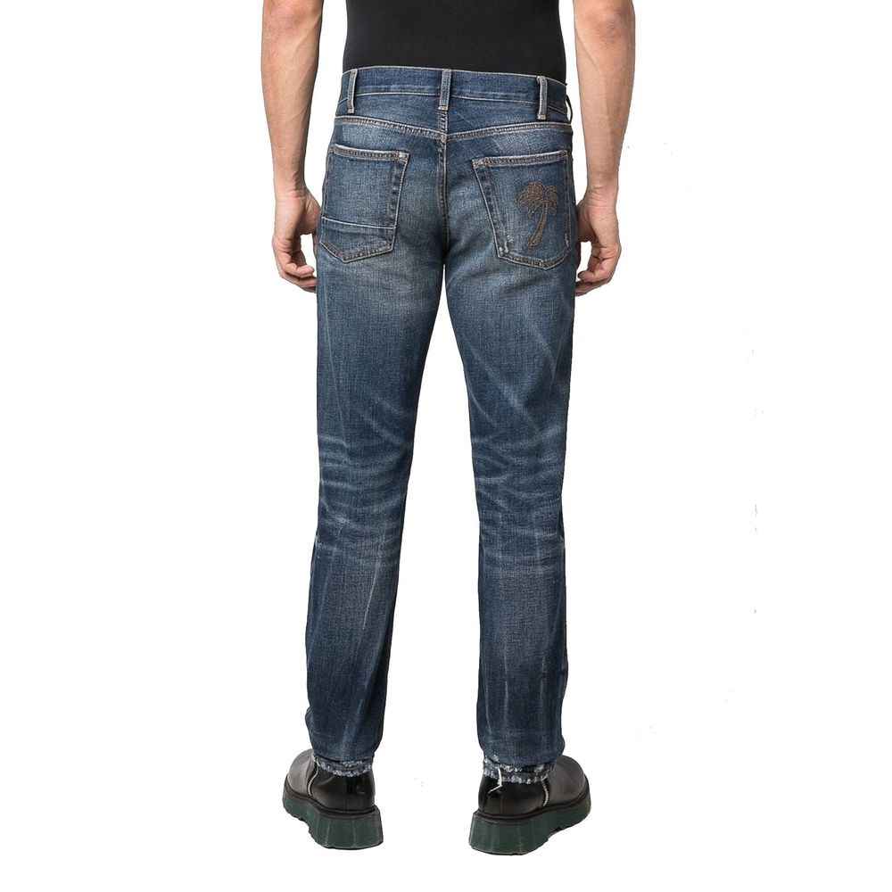 Palm Angels Blue Cotton Straight-Leg Jeans