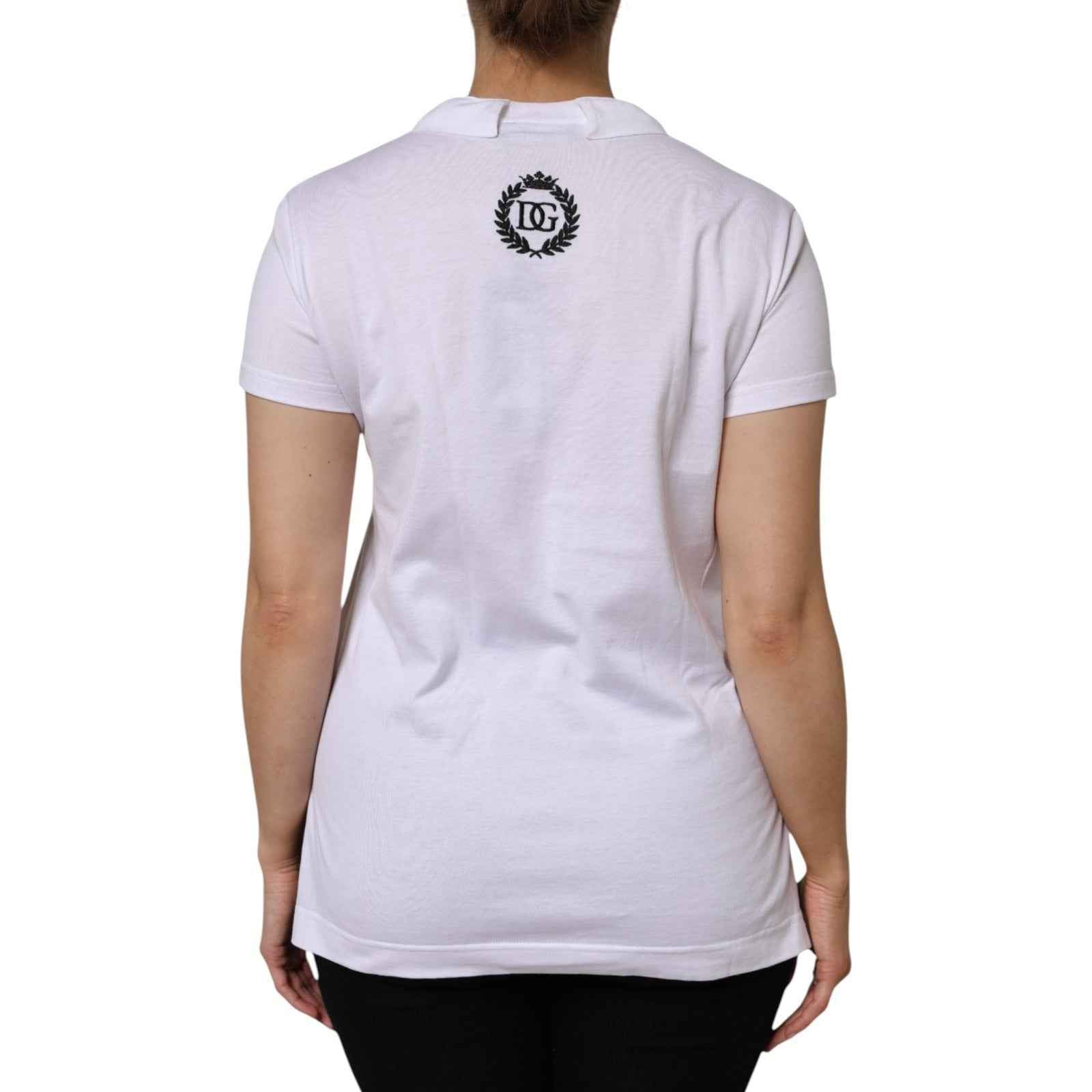 Dolce & Gabbana White V-Neck Cotton Short Sleeves T-shirt