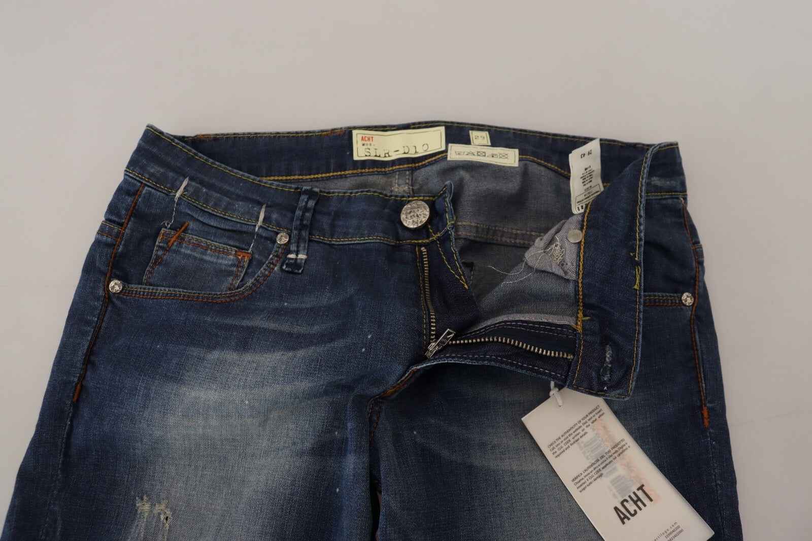 Acht Blue Washed Cotton Slim Fit Women Denim Pants Jeans