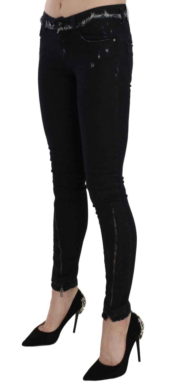 Costume National Black Low Waist Zipper Leg Skinny Denim Jeans