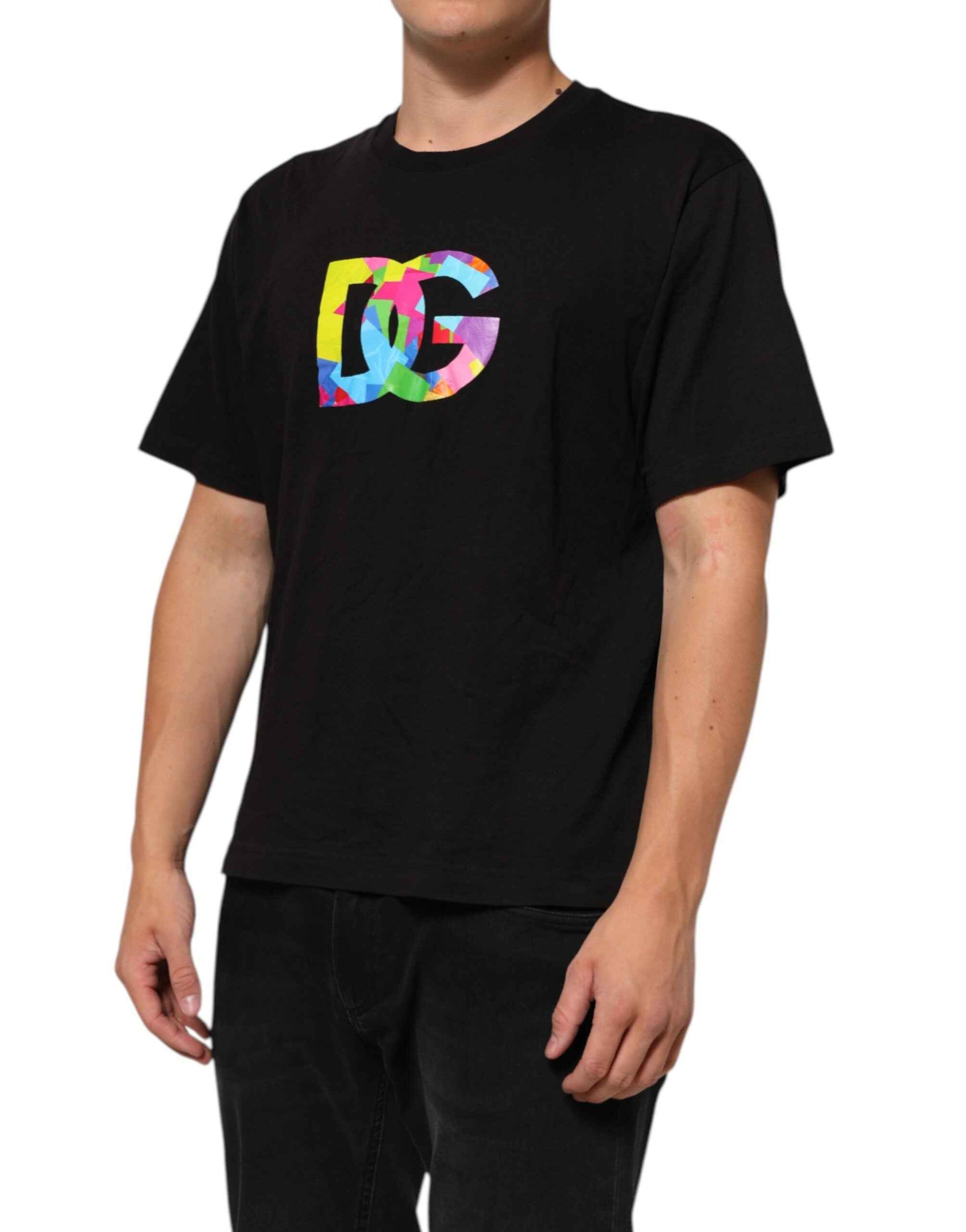 Dolce & Gabbana Black Logo Print Cotton Crew Neck T-shirt