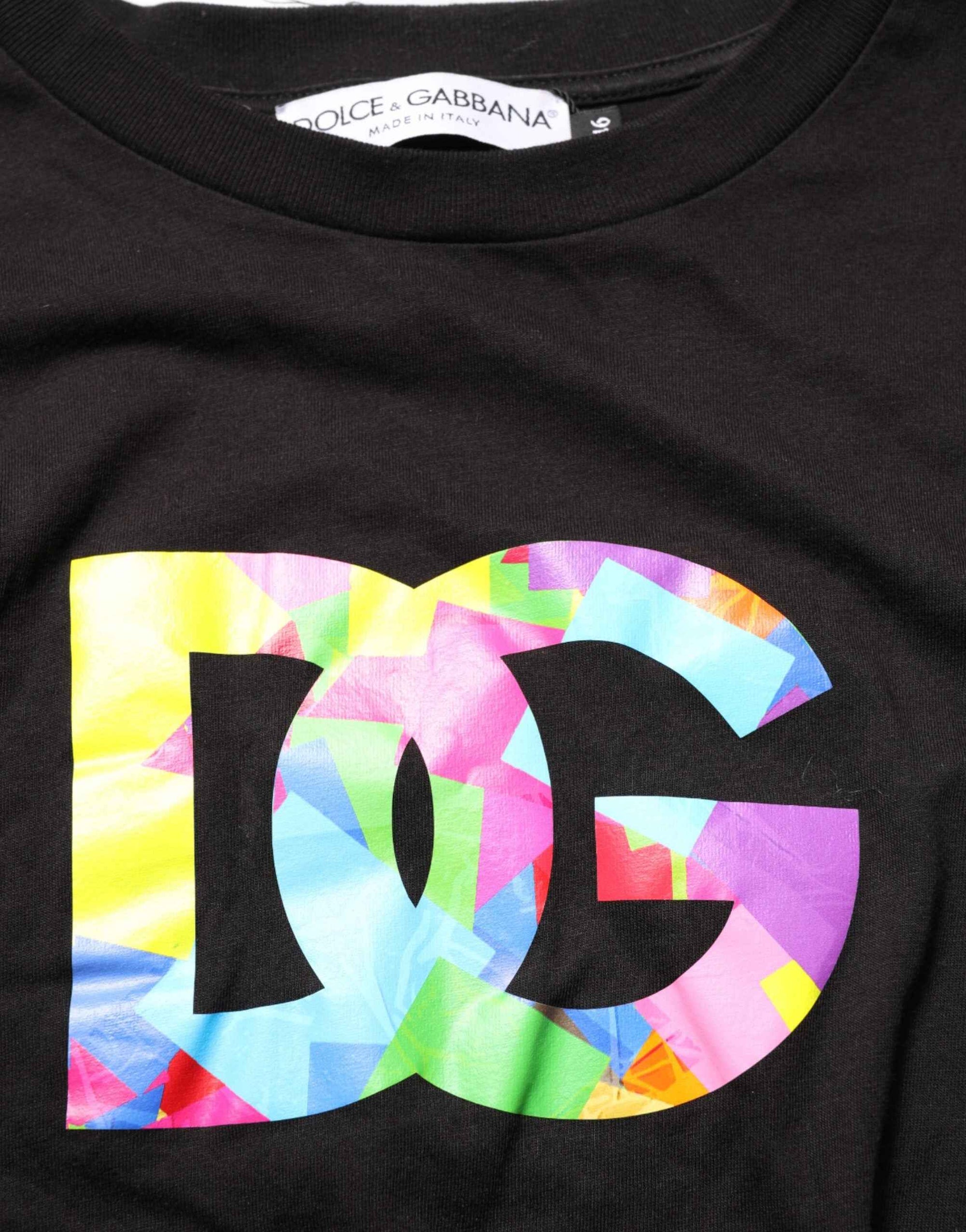 Dolce & Gabbana Black Logo Print Cotton Crew Neck T-shirt