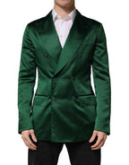 Dolce & Gabbana Green Satin Double Breasted Jacket Blazer