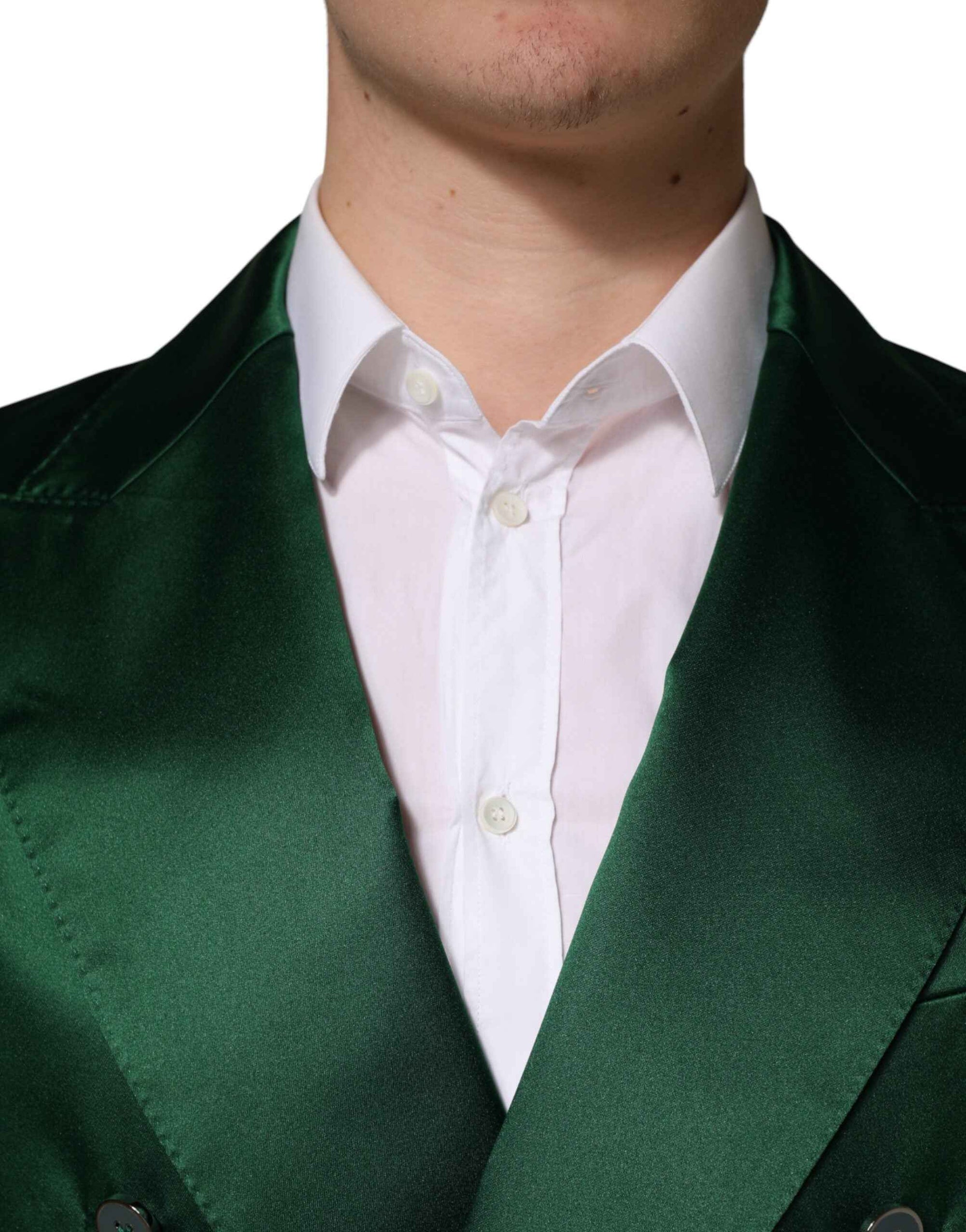 Dolce & Gabbana Green Satin Double Breasted Jacket Blazer