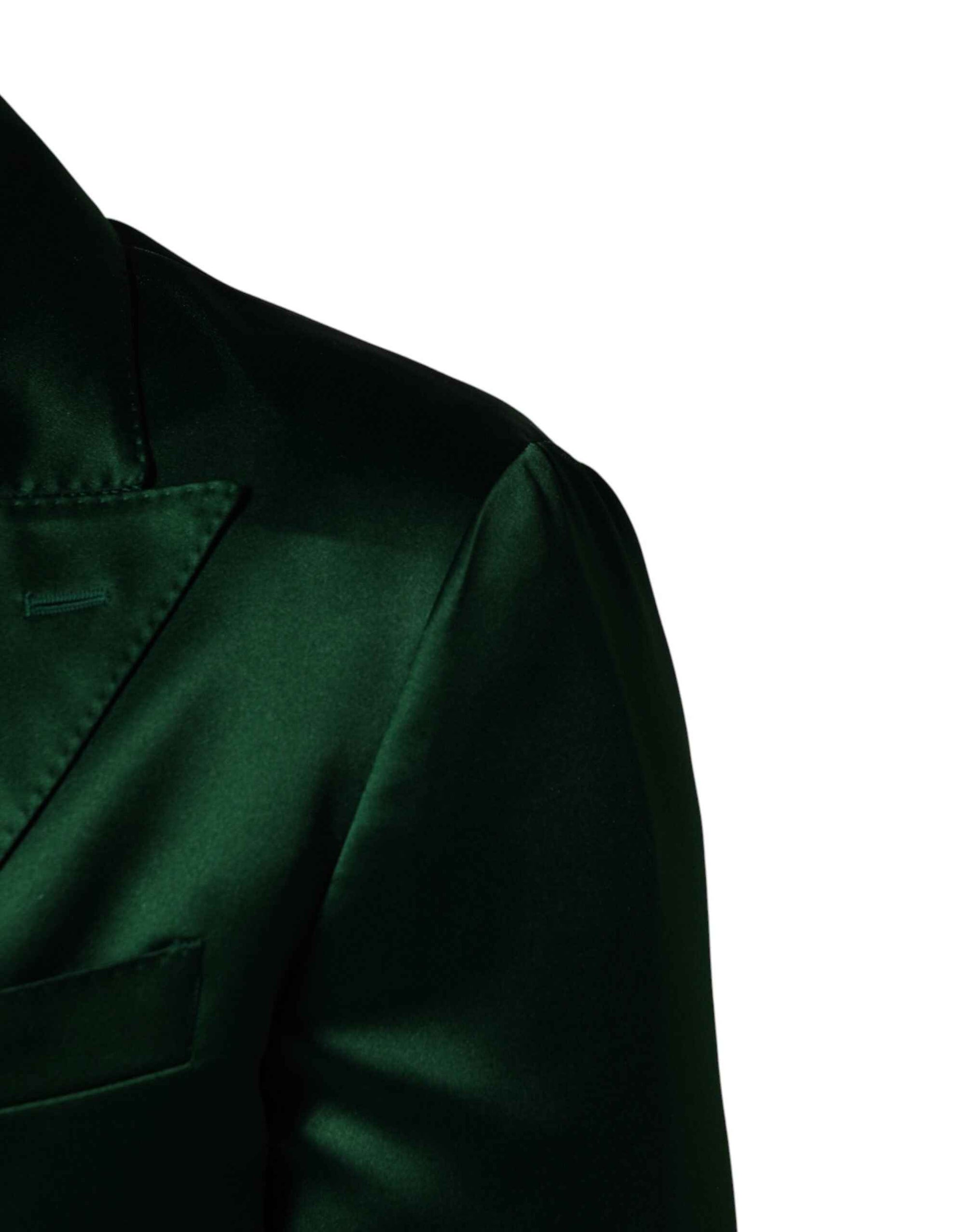 Dolce & Gabbana Green Satin Double Breasted Jacket Blazer