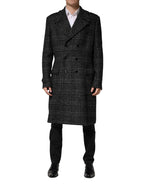 Dolce & Gabbana Grey Double Breasted Plaid Wool Coat Jacket