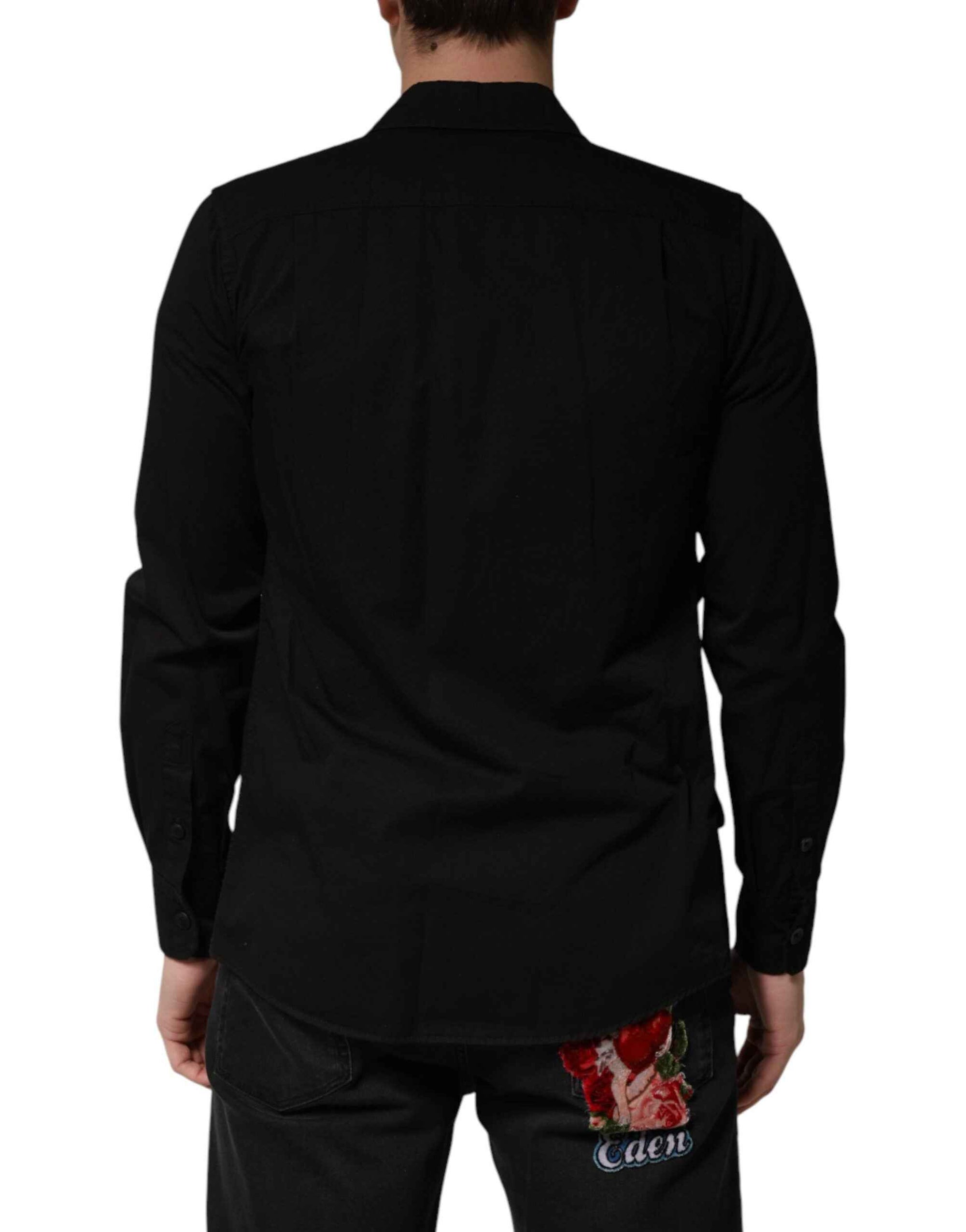 Dolce & Gabbana Black Cotton Collared Men Button Down Shirt