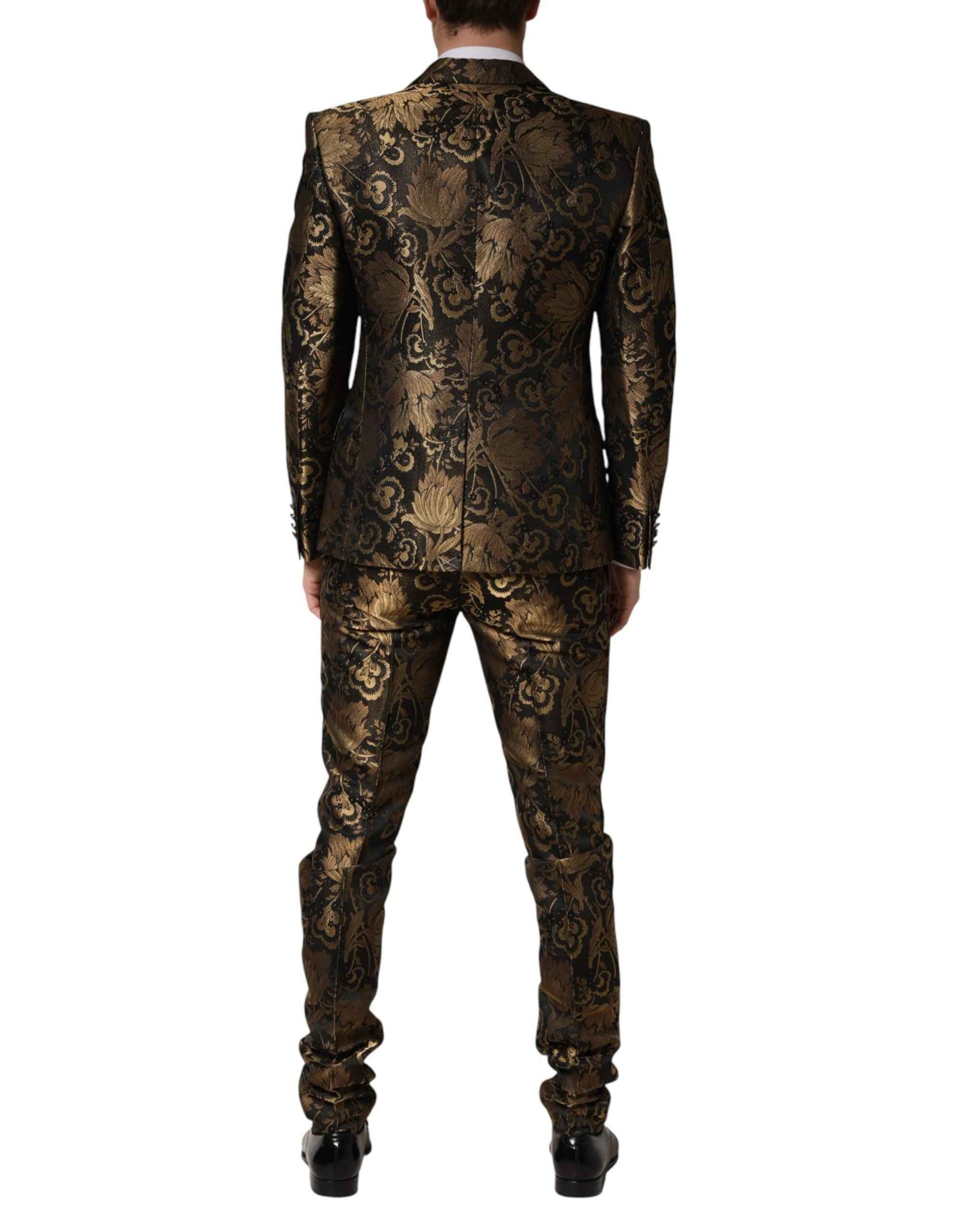 Dolce & Gabbana Black Gold Jacquard Single Breasted 2PC Suit