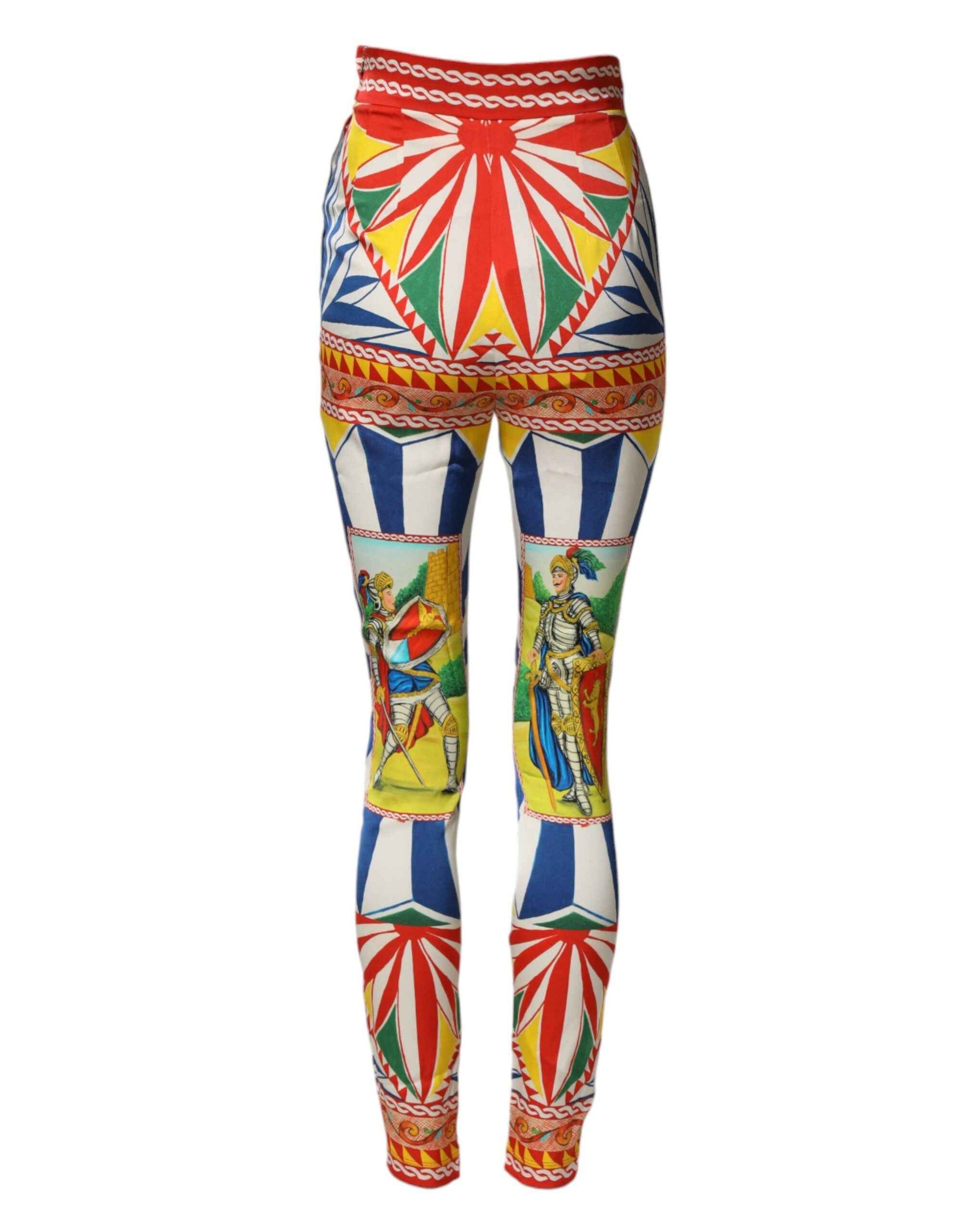 Dolce & Gabbana Multicolor Silk Carretto Leggings Stretch Waist Pants