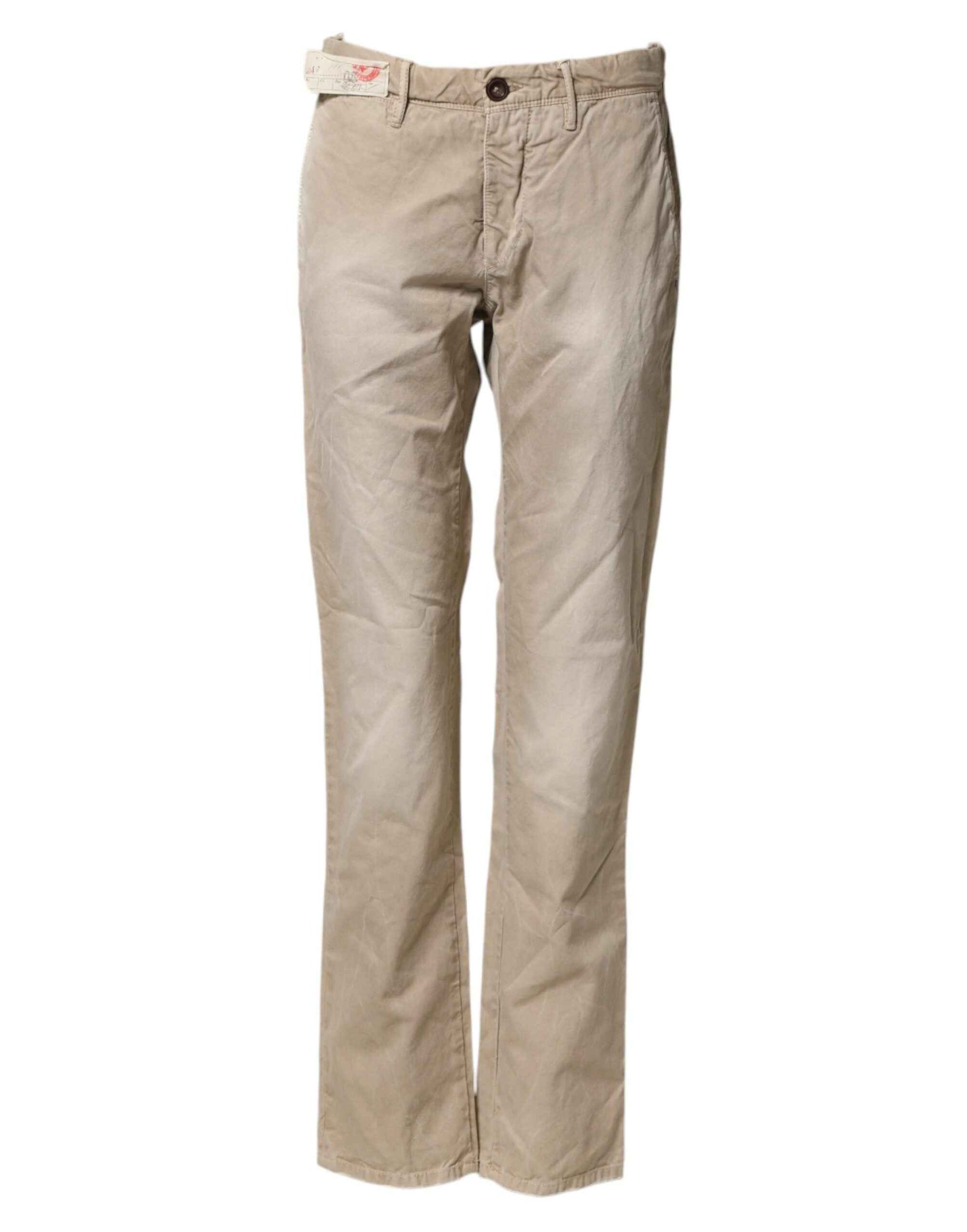 Incotex Beige Mid Waist Straight Women Casual Chino Trouser Pants