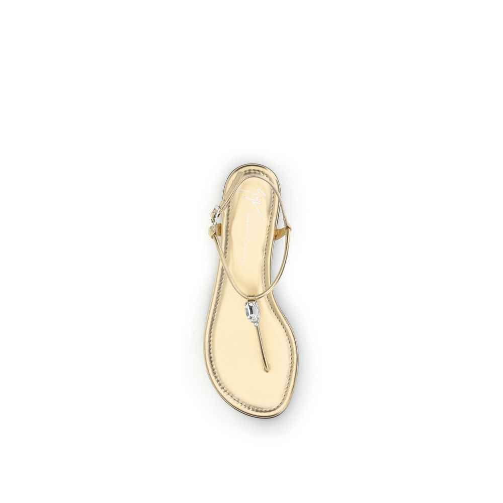 Giuseppe Zanotti Gold Calf Leather Bos Taurus Flat Sandals