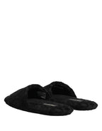 Dolce & Gabbana Black Logo Embroidered Slippers Flats Shoes