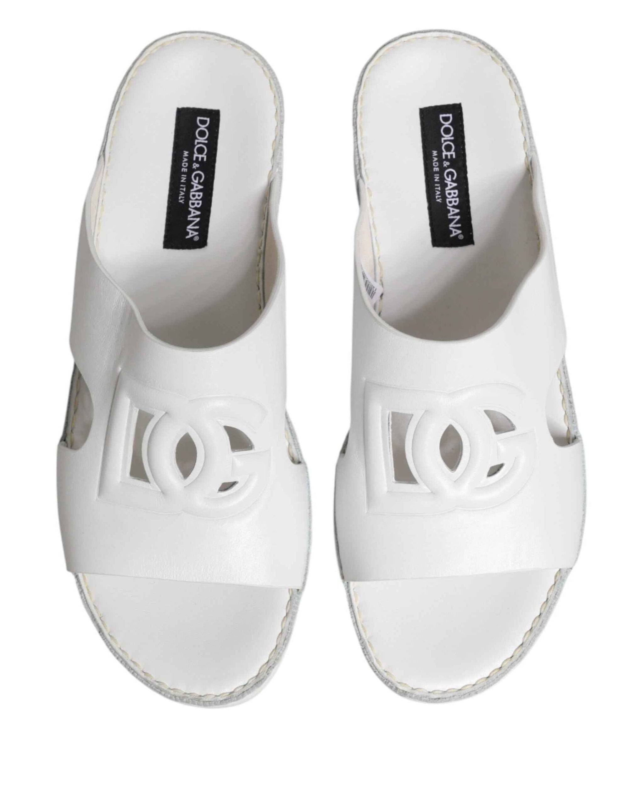 Dolce & Gabbana White DG Cutout Slides Slippers Flats Shoes