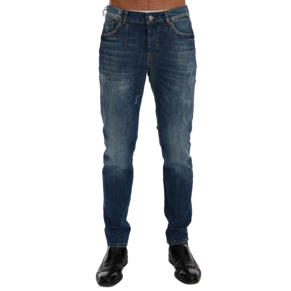 Frankie Morello Blue Cotton Slim Fit Jeans