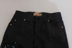 John Galliano Black Swan Floral Embroidered Mid Waist Skinny Denim Jeans