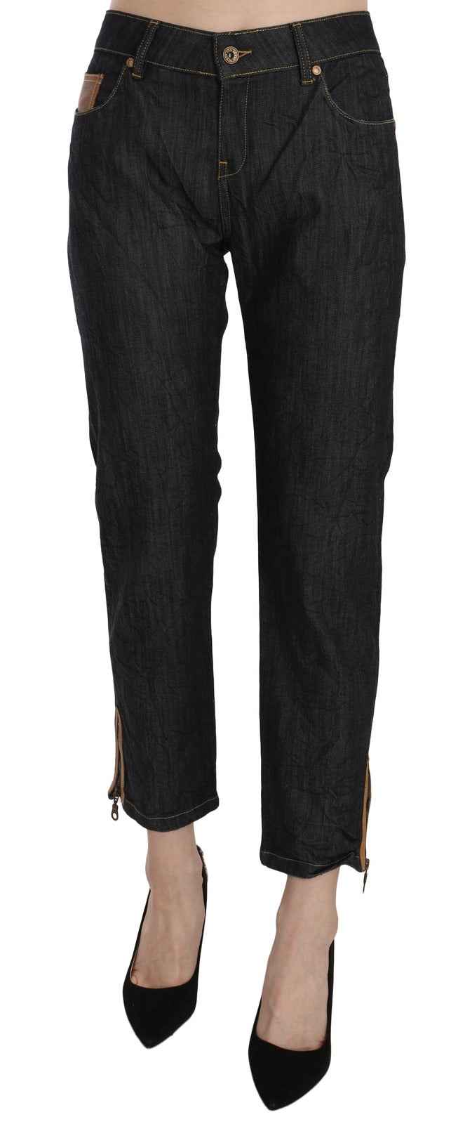 PLEIN SUD Cotton Blue High Waist Straight Cropped Trouser Jeans