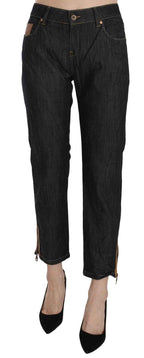 PLEIN SUD Cotton Blue High Waist Straight Cropped Trouser Jeans