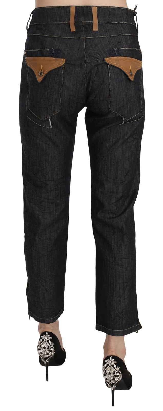 PLEIN SUD Cotton Blue High Waist Straight Cropped Trouser Jeans