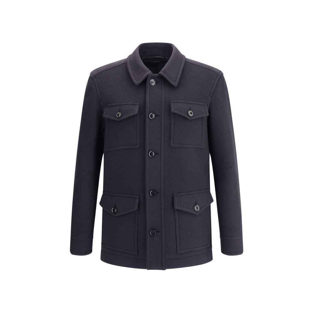 Tom Ford Blue Fleece Wool Coat