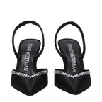 Stuart Weitzman Black Satin Stiletto Heel Sandals