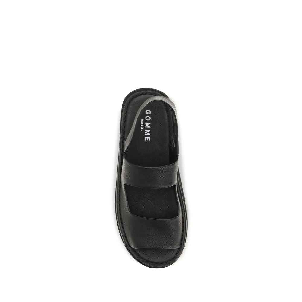 Marsell Black Calf Leather Bos Taurus Flat Sandals