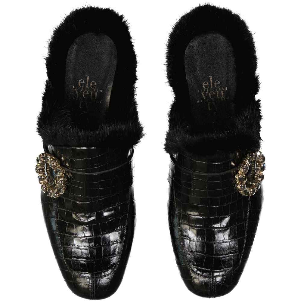 Eleventy Black Calfskin Mules