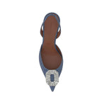 Amina Muaddi Blue Nubuc Leather Mid Heel Pumps