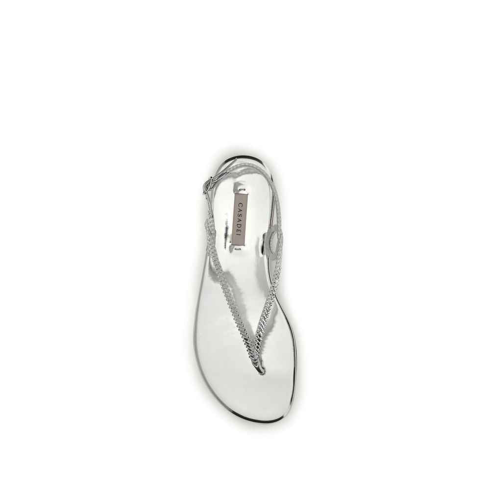 Casadei Silver Calf Leather Bos Taurus Flat Sandals