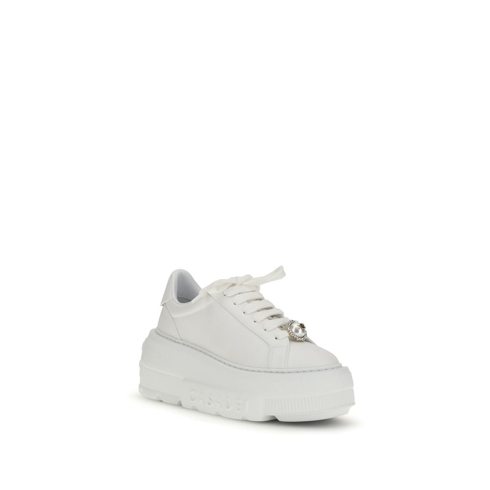 Casadei White Calf Leather Bos Taurus Platform Sneakers