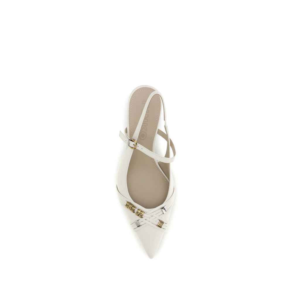 PINKO White Calf Leather Bos Taurus Mid Heel Pumps