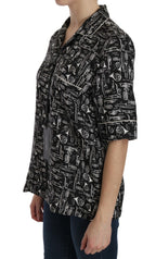 Dolce & Gabbana Black Musical Instrument Print Silk  Top