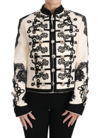 Dolce & Gabbana White Wool Black Floral Baroque Jacket