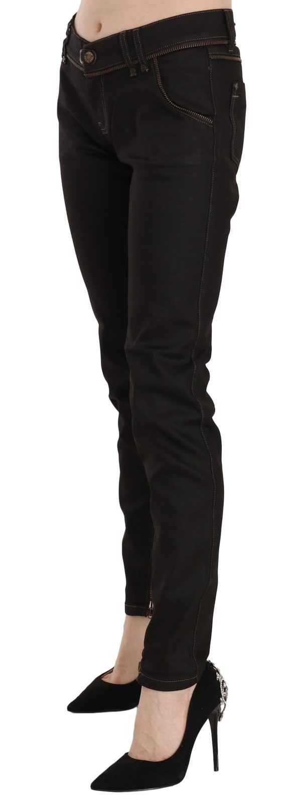 John Galliano Cotton Black Mid Waist Skinny Denim Jeans