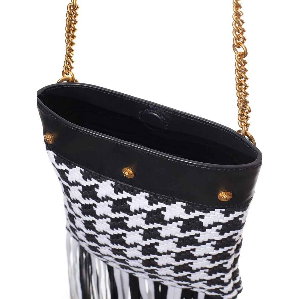 Versace Black And White Leather And Textile Shoulder Bag