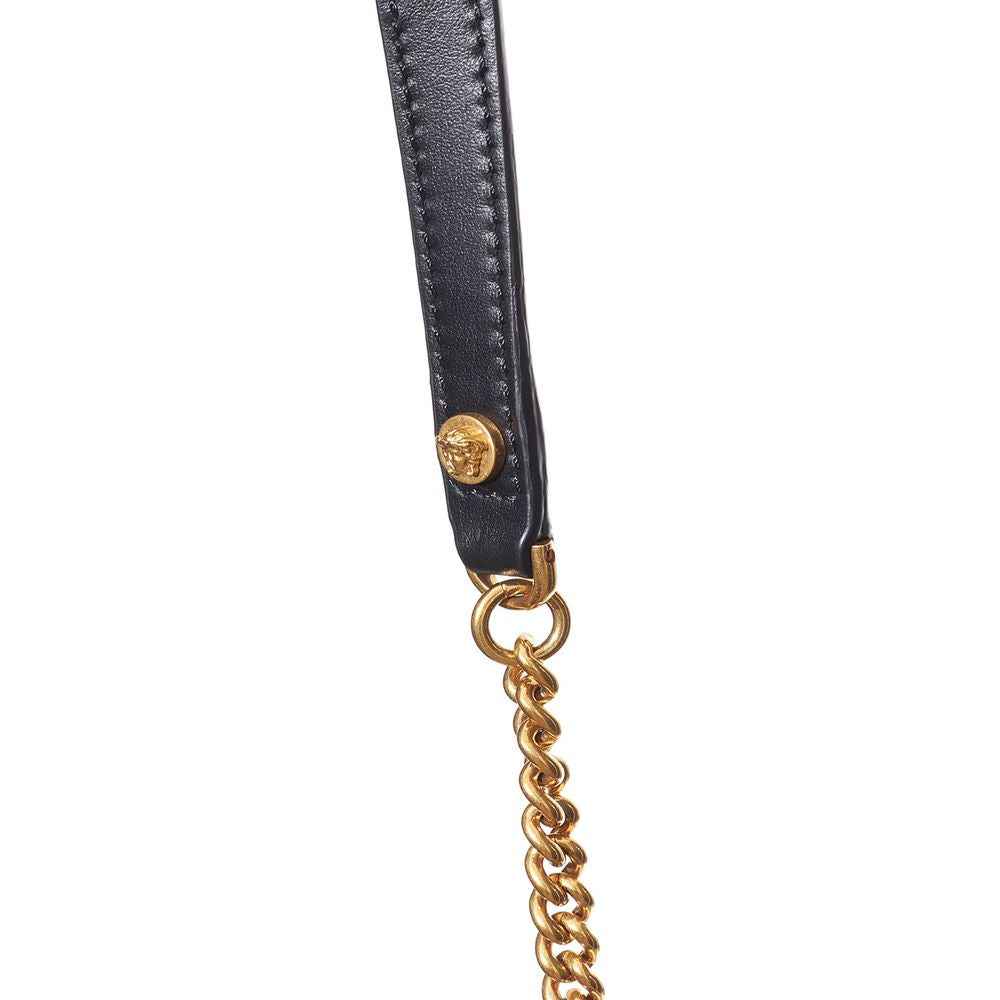 Versace Black And White Leather And Textile Shoulder Bag