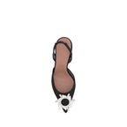 Amina Muaddi Black Nylon High Heel Pumps