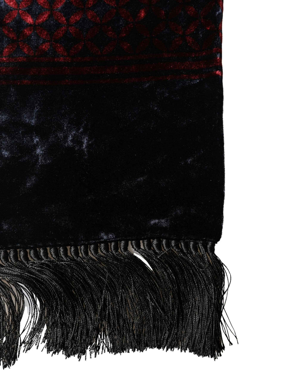 Dolce & Gabbana Black Red Rayon Geometric Pattern Fringe 140cm X 16cm  Scarf