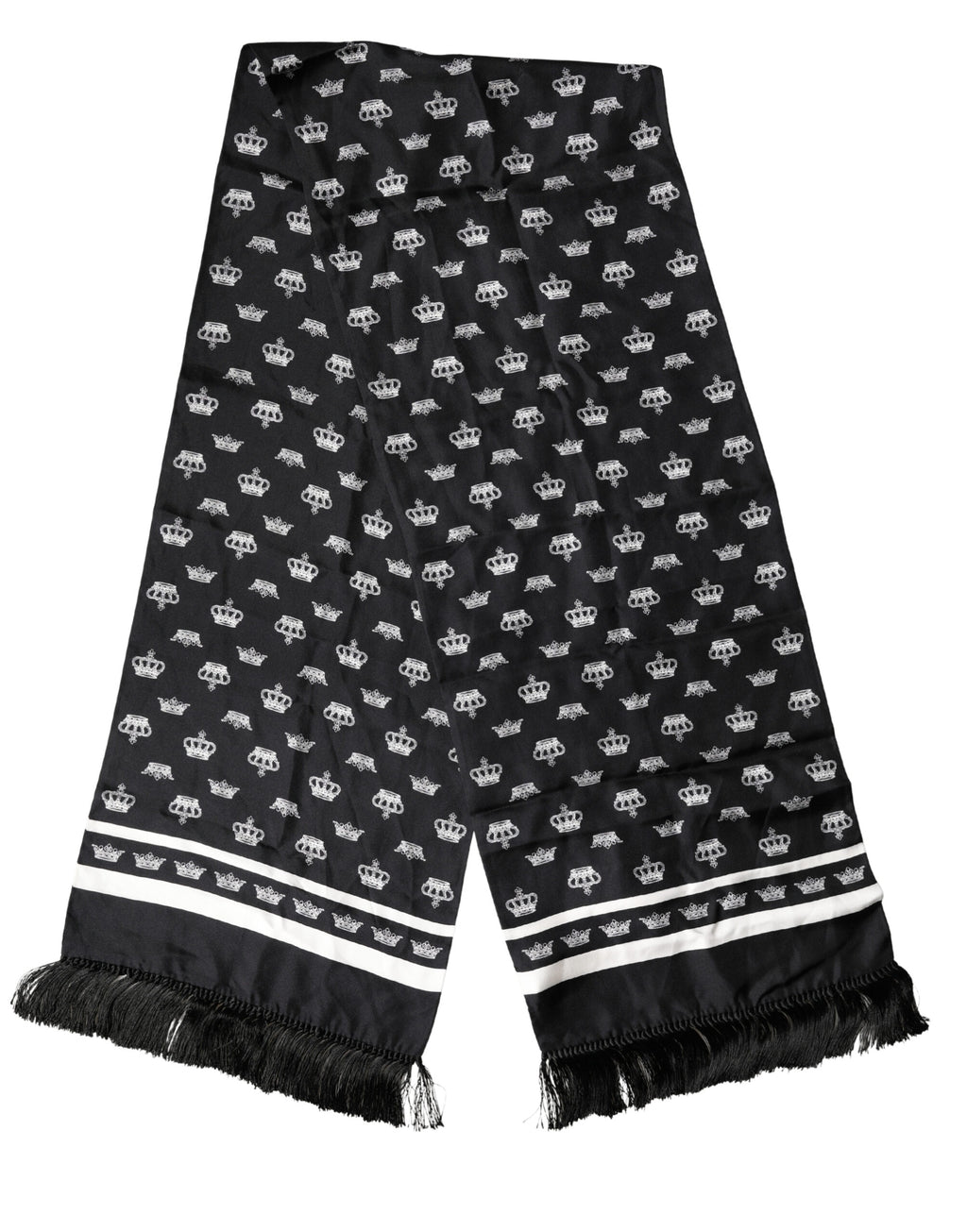 Dolce & Gabbana Black Silk Crown Fringe Neck Wrap 173cm x 32.5cm Scarf