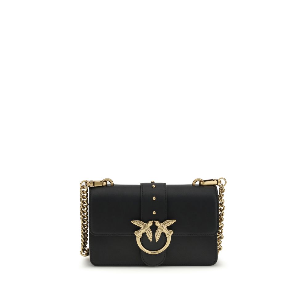 PINKO Black Calf Leather Bos Taurus Shoulder Bag