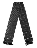 Dolce & Gabbana Black White Silk Dotted Print Foulard 140cm X 15cm Scarf