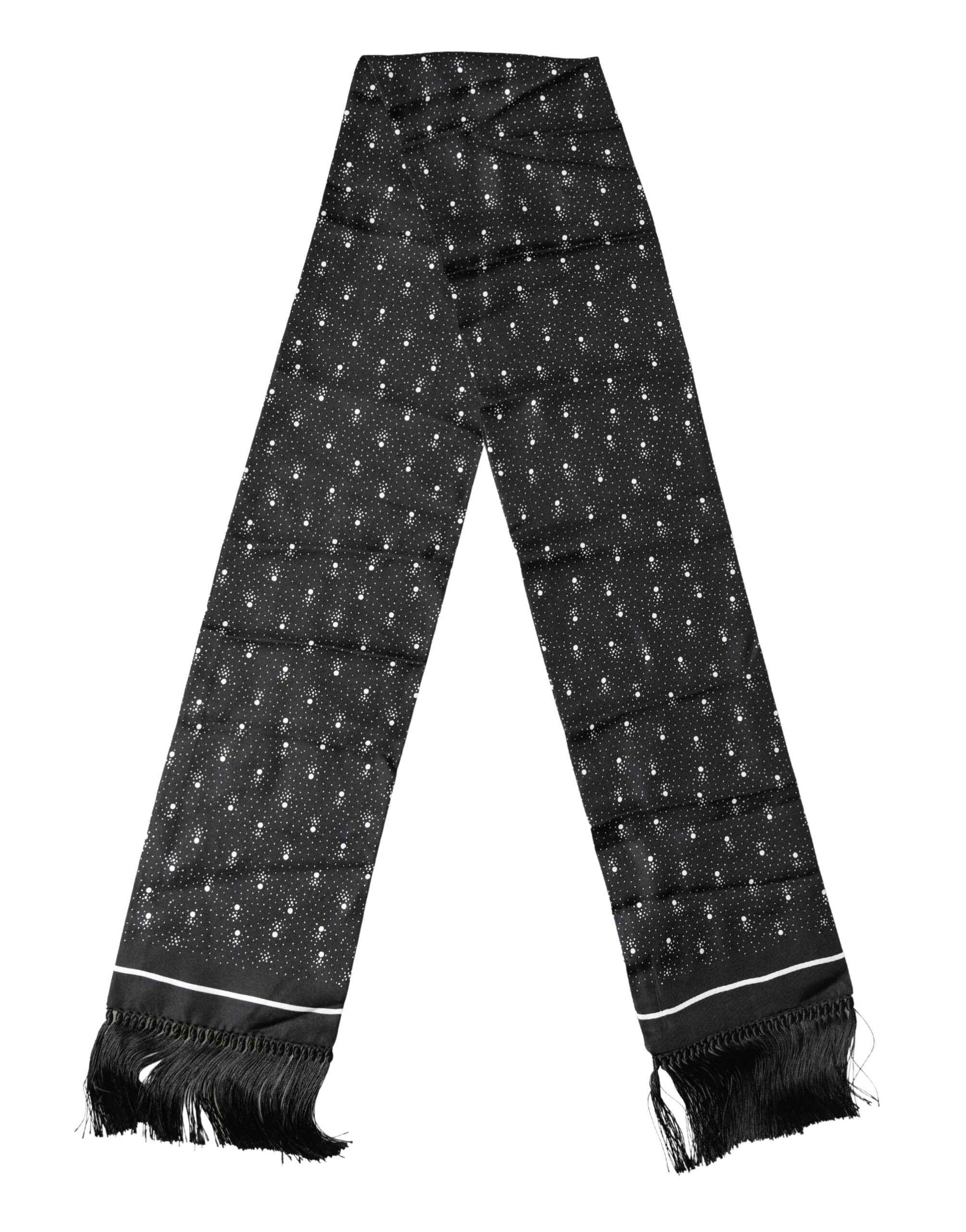 Dolce & Gabbana Black White Silk Dotted Print Foulard 140cm X 15cm Scarf