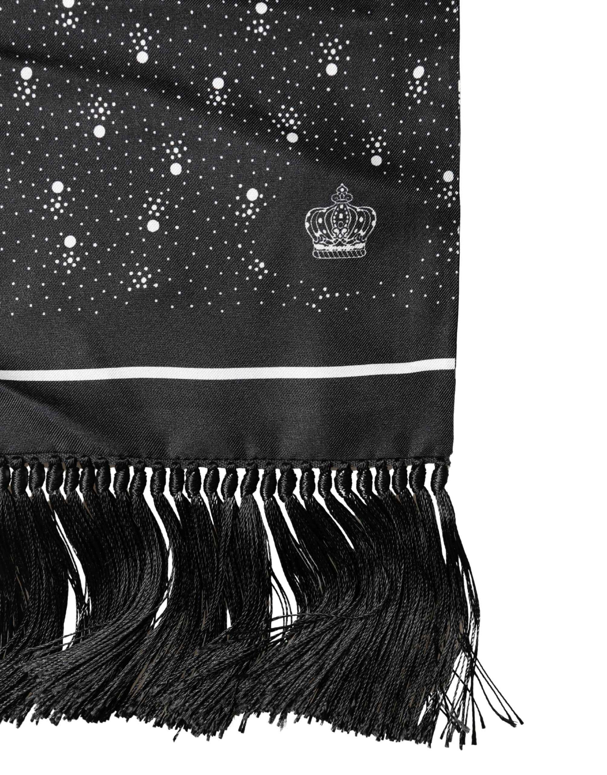 Dolce & Gabbana Black White Silk Dotted Print Foulard 140cm X 15cm Scarf