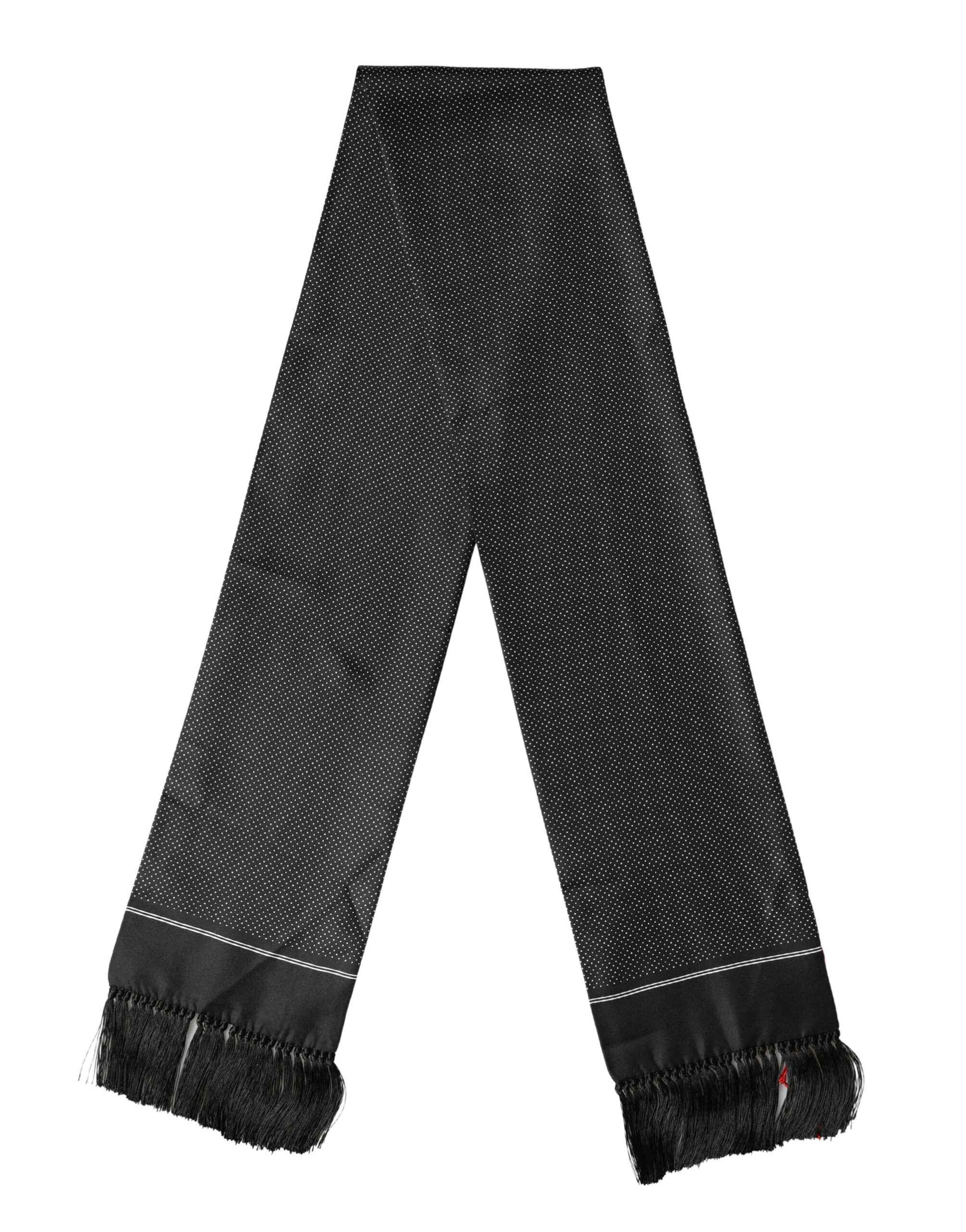 Dolce & Gabbana Black Silk Polka Dot Crown Foulard 140cm X 16.5cm Scarf