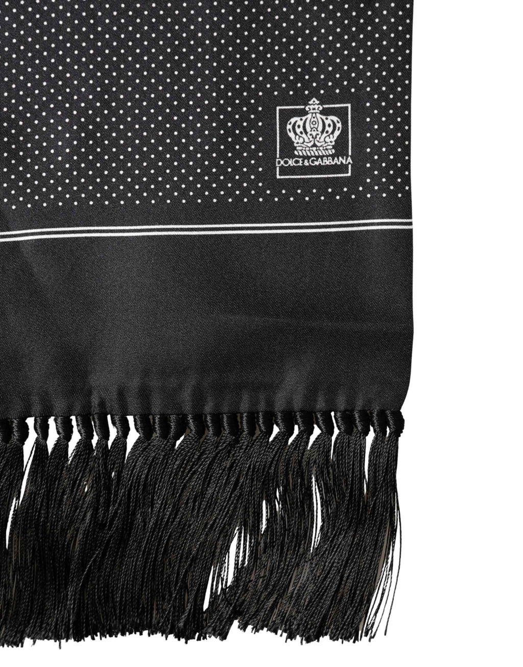 Dolce & Gabbana Black Silk Polka Dot Crown Foulard 140cm X 16.5cm Scarf