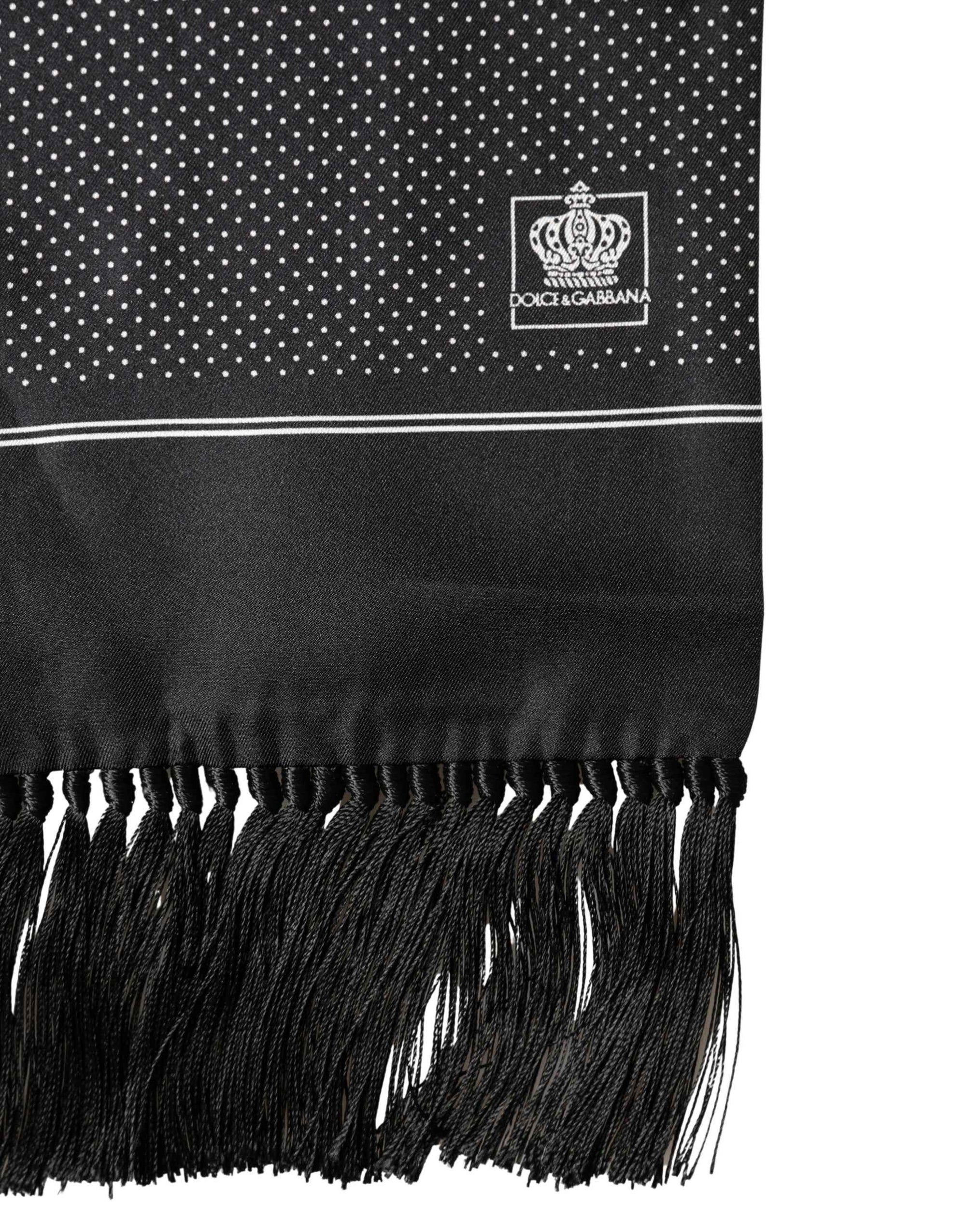 Dolce & Gabbana Black Silk Polka Dot Crown Foulard 140cm X 16.5cm Scarf