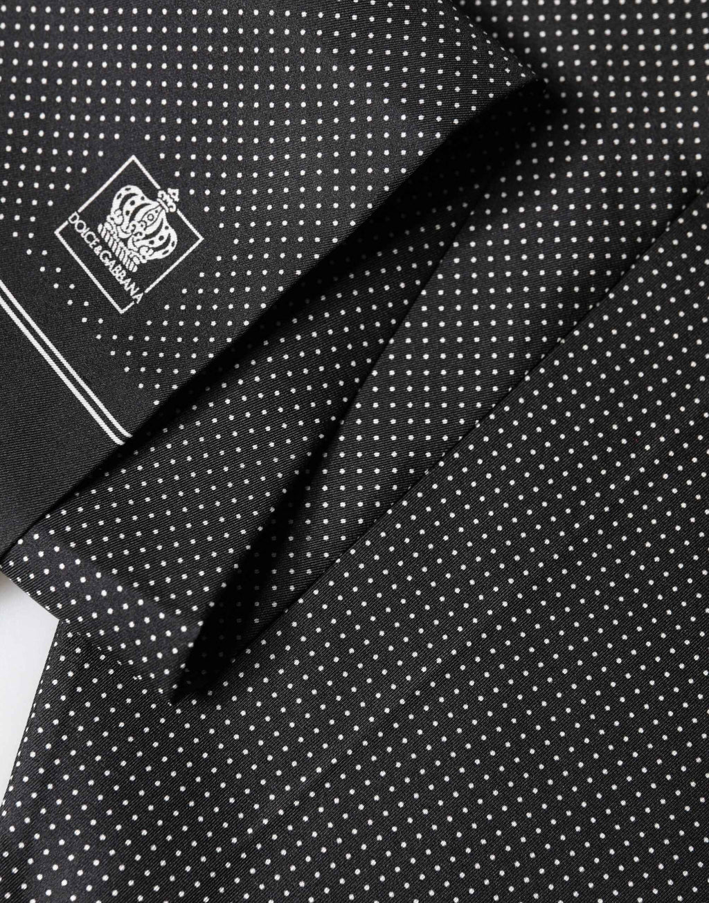Dolce & Gabbana Black Silk Polka Dot Crown Foulard 140cm X 16.5cm Scarf