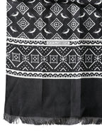Dolce & Gabbana Black Gray Silk Bird Fringe Wrap Foulard 140cm X 23cm Scarf
