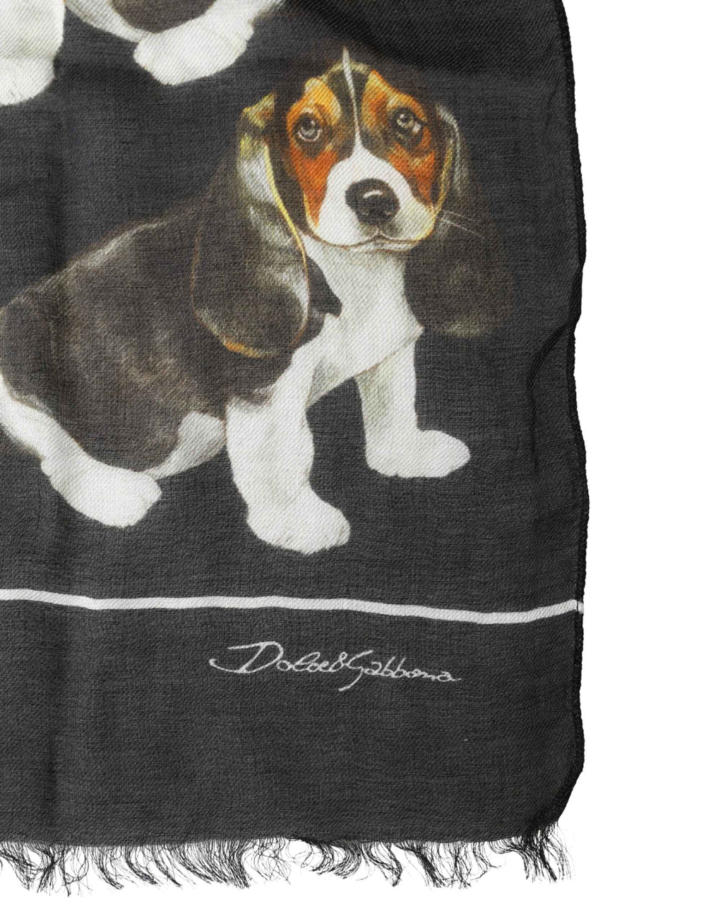 Dolce & Gabbana Black Dog Print Modal Wool Wrap Foulard 178cm X 63cm Scarf
