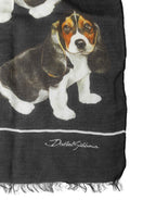 Dolce & Gabbana Black Dog Print Modal Wool Wrap Foulard 178cm X 63cm Scarf